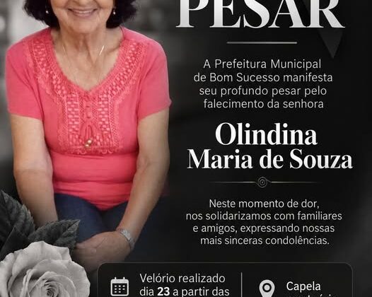 Nota de pesar pelo falecimento de Olindina Maria de Souza – Prefeitura Municipal de Bom Sucesso – PR