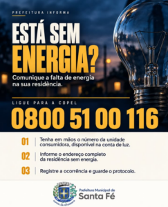 Está sem energia? Ligue para a Copel: 0800 51 00 116.