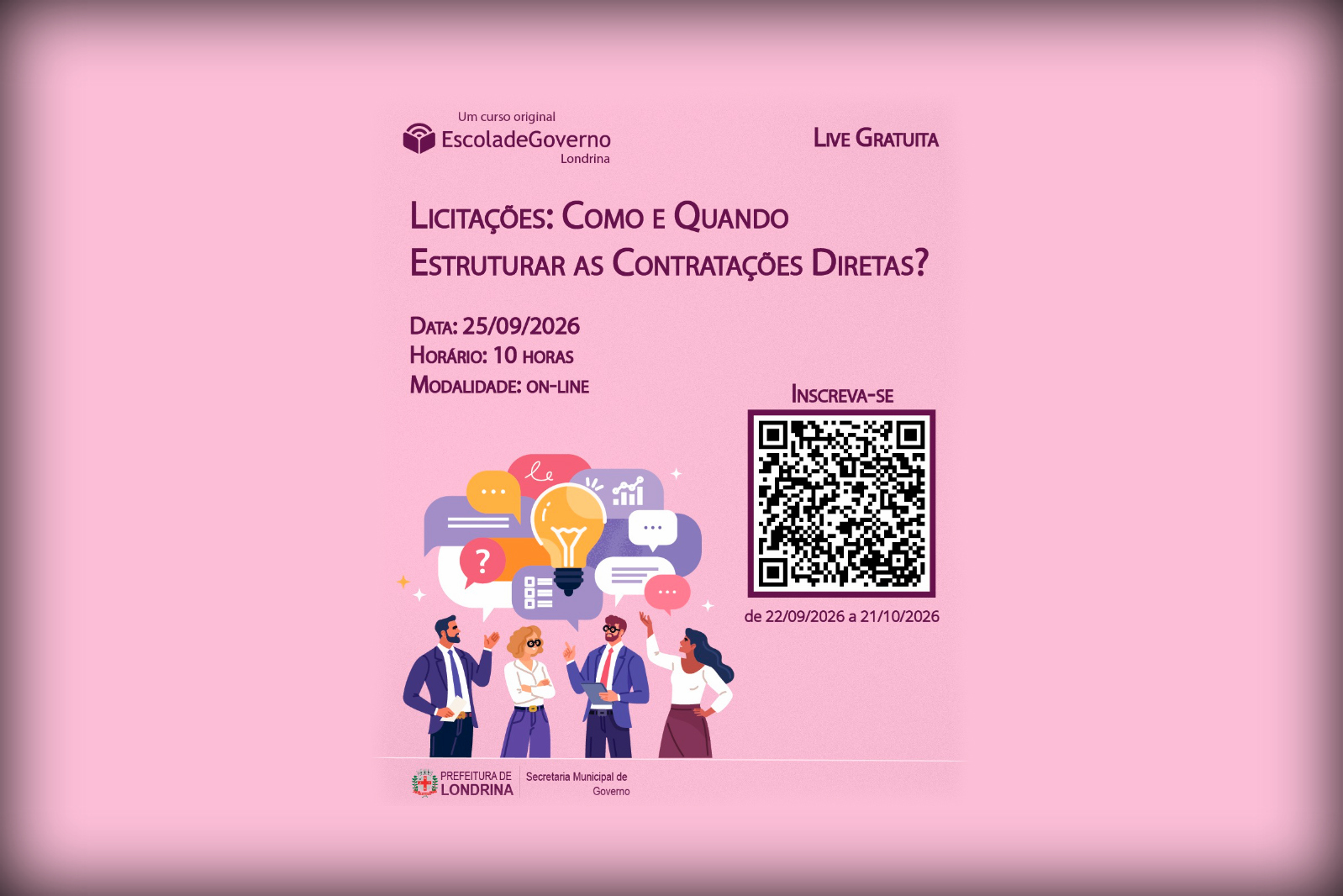 Escola de Governo realiza palestra on-line sobre contratações diretas em licitações