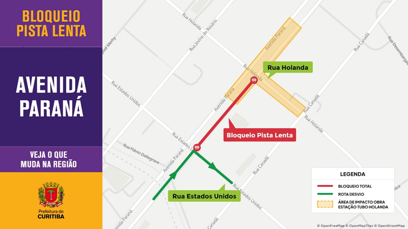 Trecho de pista lenta da Avenida Paraná, em Curitiba, terá bloqueio na segunda-feira